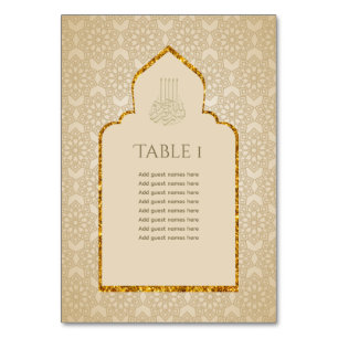 NIKAH - Ornate Islamic Mosque Gold Wedding Muslim Table Number