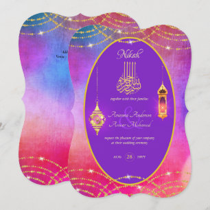 NIKAH - Ornate Islamic Purple Gold Wedding Invite