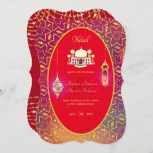 NIKAH - Ornate Mosque Red Gold Wedding Invitation
