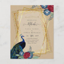 NIKAH Peacock Floral Gold Frame Islamic Wedding