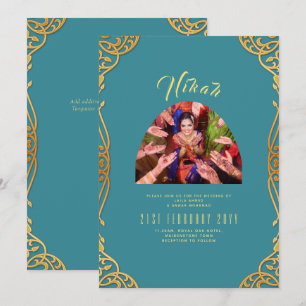 NIKAH Teal Gold PHOTO Islamic Wedding Invitation