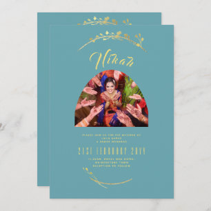NIKAH Teal Gold PHOTO Islamic Wedding Invitation