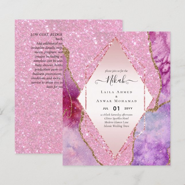 Nikah Wedding Invites  AGATE GOLD GLITTER BUDGET (Front/Back)