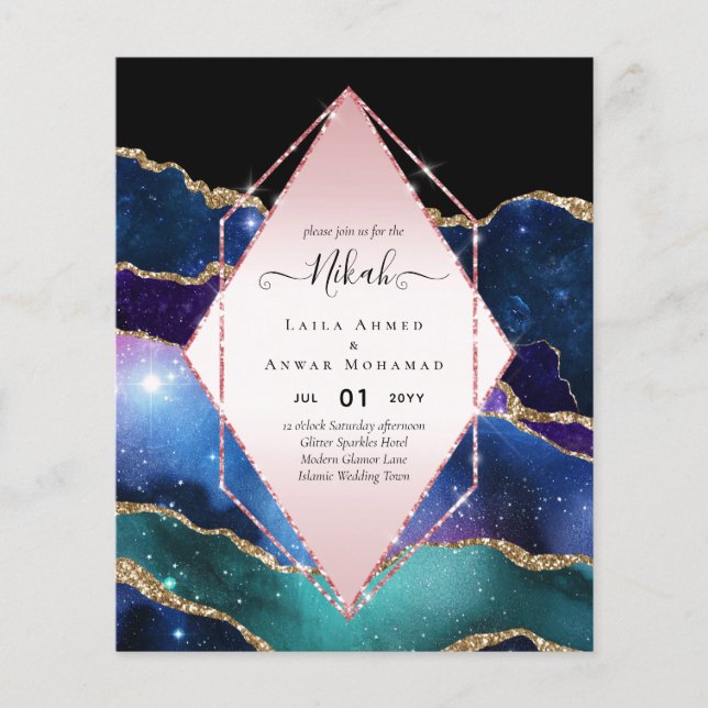 Nikah Wedding Invites  AGATE GOLD GLITTER BUDGET Flyer (Front)