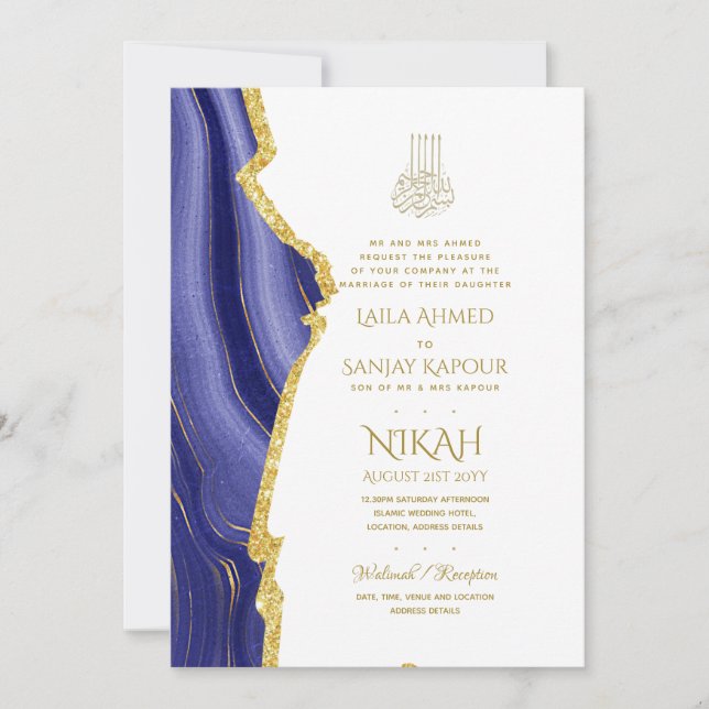 Nikah Wedding Invites - Agate Gold Islamic Walimah (Front)