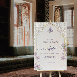 Nikah Welcome Sign – Islamic Arch, Purple Florals