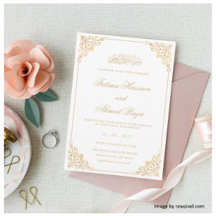 Nikah White Gold Islamic Muslim Wedding Invitation