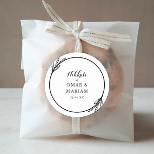 Nikkah Elegant Black White Wedding Favour Classic Round Sticker