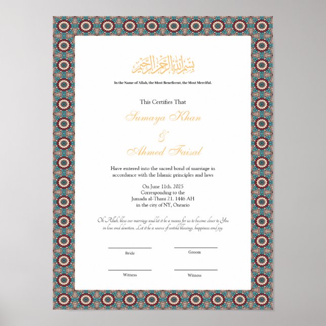 nikkah islamic marriage certificate poster (Front)