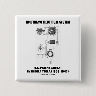 Nikola Tesla AC Dynamo Electrical System Patent 15 Cm Square Badge