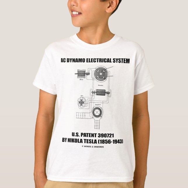 Nikola Tesla AC Dynamo Electrical System Patent T-Shirt (Front)