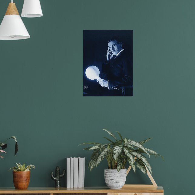 Nikola Tesla Demonstrating Wireless Power C 1900 Poster (Living Room 1)