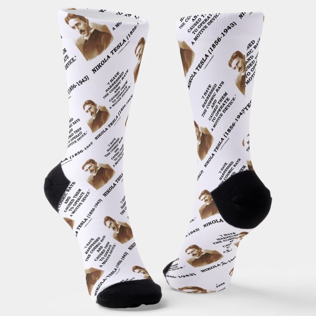Nikola Tesla Harnessed Cosmic Rays Motive Device Socks (Angled)