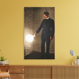 Nikola Tesla Holding A Light Bulb Canvas Print