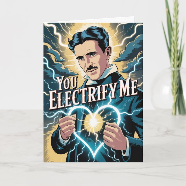 Nikola Tesla Lightning Coil Valentines Day Card (Front)