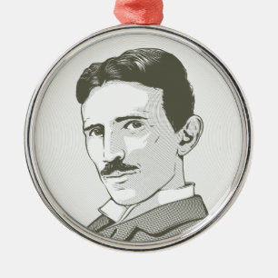 Nikola Tesla Portrait Metal Tree Decoration