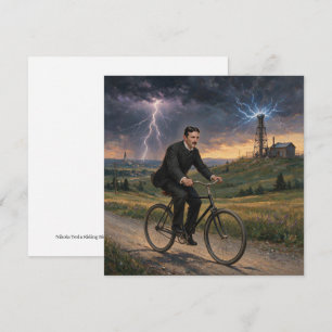 Nikola Tesla Riding Bicycle To His Lab Circa 1893 Holiday Card