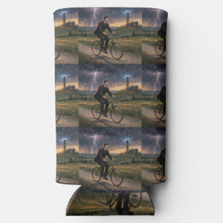 Nikola Tesla Riding Bicycle To His Lab Circa 1893 Seltzer Can Cooler