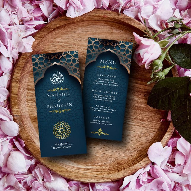 Nile Blue Islamic 3D Arch Elegant Muslim Wedding Menu (Creator Uploaded)