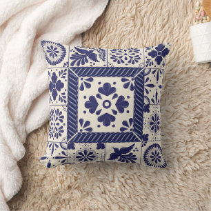 Nile Blue Mexican Traditional Birds Talavera  Cushion
