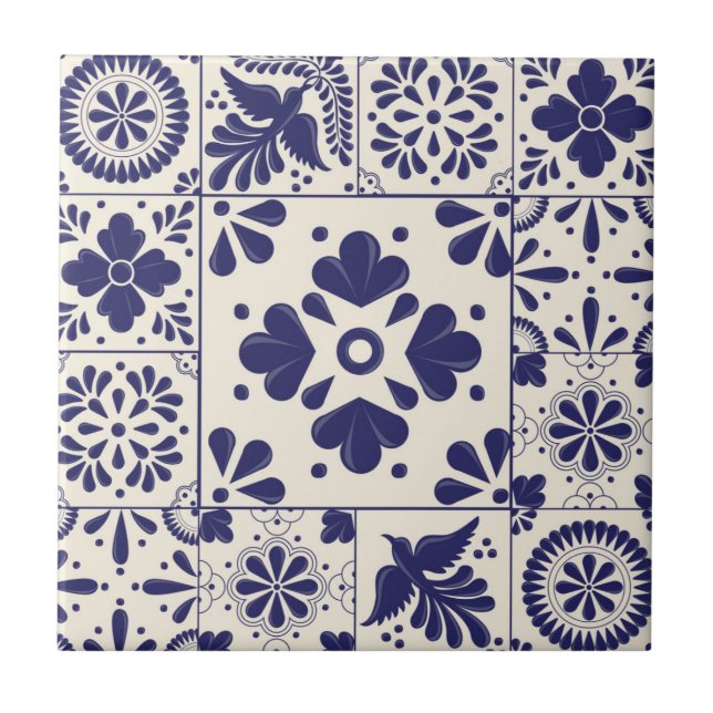 Nile Blue Mexican Traditional Floral Talavera  Tile (Front)