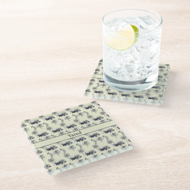 Nile River Botanical Pattern, custom Glass Coaster (Angled)