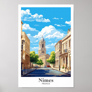 Nimes France Art Vintage Travel Illustration Poster