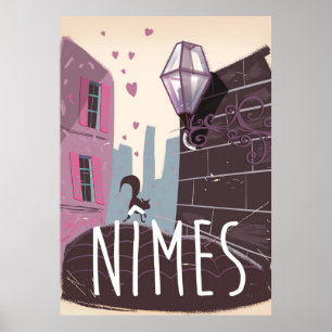 Nîmes France Cartoon travel poster