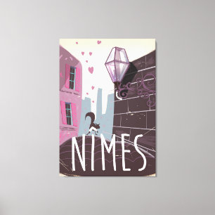 Nîmes France Cartoon travel poster Canvas Print