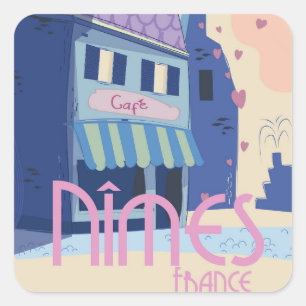 Nîmes France travel poster print. Square Sticker