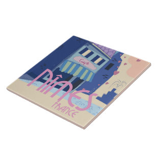 Nîmes France travel poster print. Tile