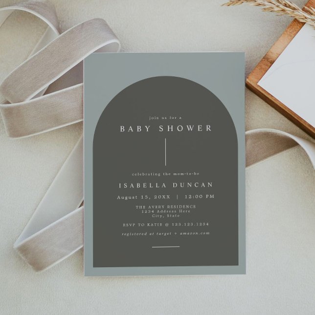 NINA Bohemian Arch Sage Green Photo Baby Shower Invitation (Creator Uploaded)