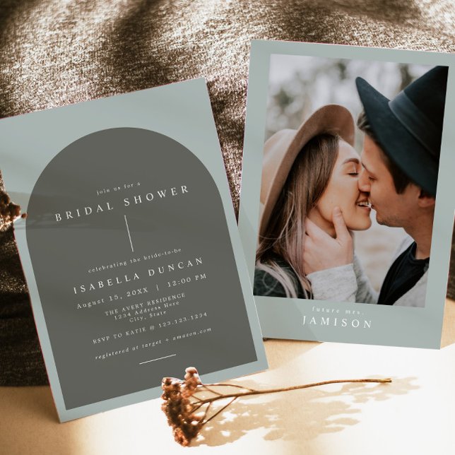 NINA Bohemian Arch Sage Green Photo Bridal Shower Invitation (Creator Uploaded)