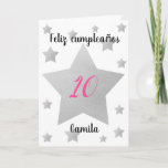 Niña Feliz Cumpleaños Card<br><div class="desc">Personalised Feliz Cumpleaños card that features stars sprinkled across the front. You can easily personalise the big silver star with her age and name underneath the star. The inside card message can also be easily personalised if you wanted. The back of the Spanish birthday card has the year and Feliz...</div>