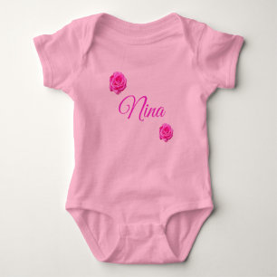 Nina, Name With Pink Roses, Baby Bodysuit