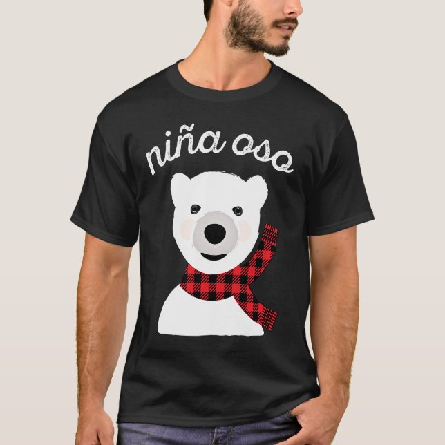 niña oso polar de Navidad decoracion cuadros rojos T-Shirt (Front)
