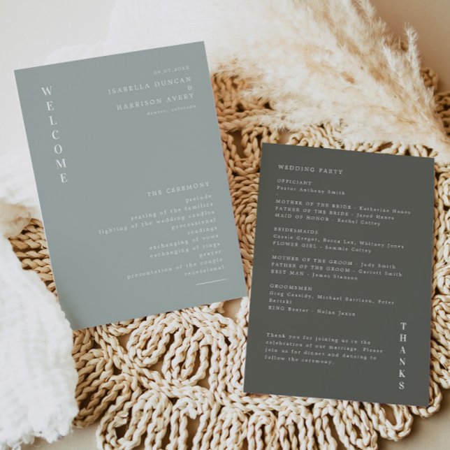 NINA Sage Green Minimal Bohemian Wedding Program Invitation (Creator Uploaded)