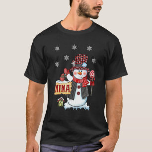 Nina Snowman Christmas Candy Cane Red Plaid Santa T-Shirt
