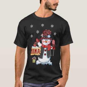Nina Snowman Christmas Candy Cane Red Plaid Santa T-Shirt