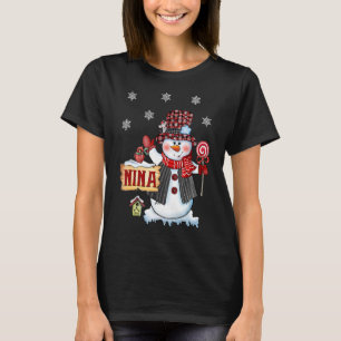 Nina Snowman Christmas Candy Cane Red Plaid Santa T-Shirt