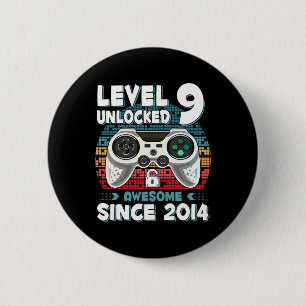 Nine 9yr Bday Son Boy Funny Gamer 9th 9 Year Old B 6 Cm Round Badge