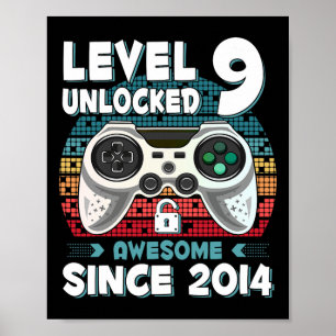 Nine 9yr Bday Son Boy Funny Gamer 9th 9 Year Old B Poster