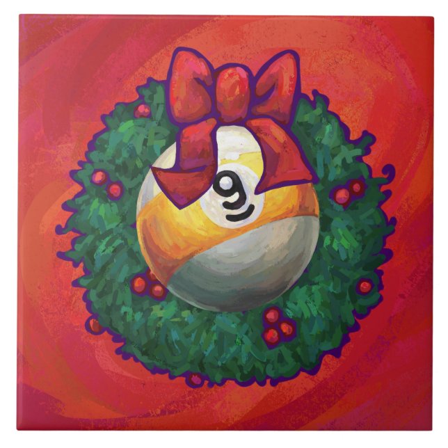 Nine Ball in Christmas Wreath on Red Tile (Front)