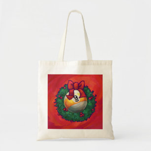 Nine Ball in Christmas Wreath on Red Tote Bag