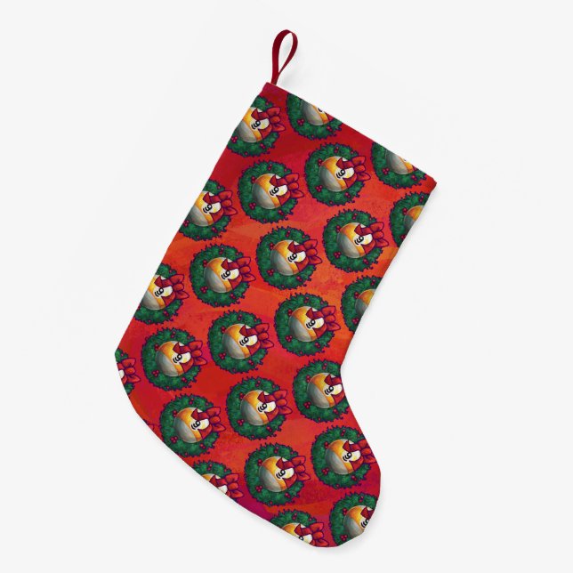 Nine Ball in Christmas Wreath Pattern on Red Small Christmas Stocking (Front (Hanging))