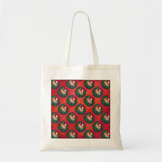 Nine Ball in Christmas Wreath Pattern on Red Tote Bag (Front)