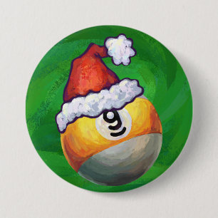 Nine Ball in Santa Hat on Green 7.5 Cm Round Badge