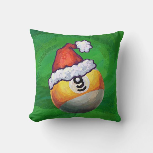 Nine Ball in Santa Hat on Green Cushion (Front)