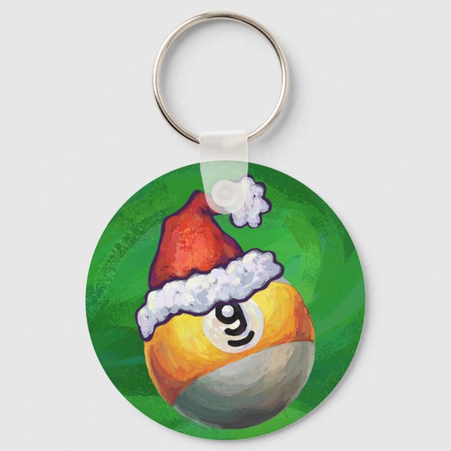 Nine Ball in Santa Hat on Green Key Ring (Front)