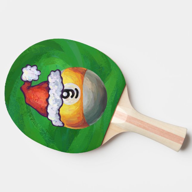 Nine Ball in Santa Hat on Green Ping Pong Paddle (Side)